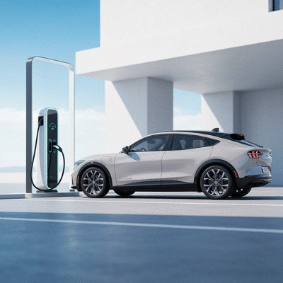 Ford electric vehicle charging at a modern charging station