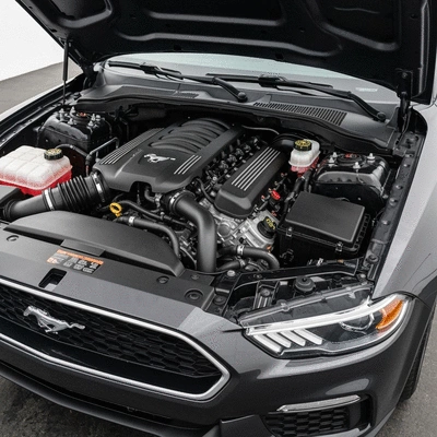 Detailed shot of a 2025 Ford Mustang engine bay