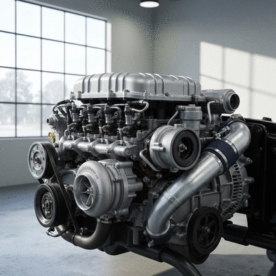 Close-up of a powerful truck engine, highlighting the 6.7L Power Stroke diesel